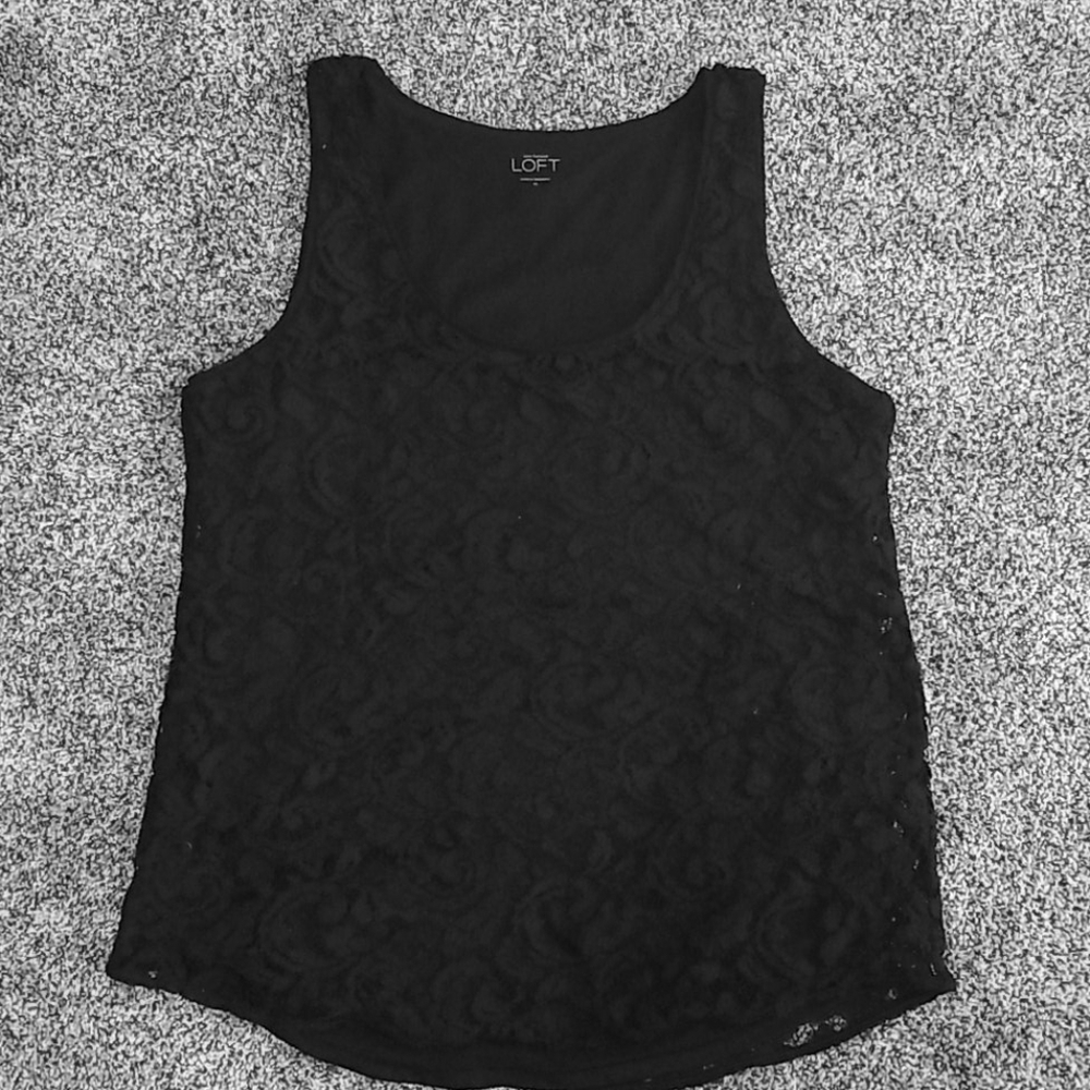 LOFT Black Scroll Lace Shell